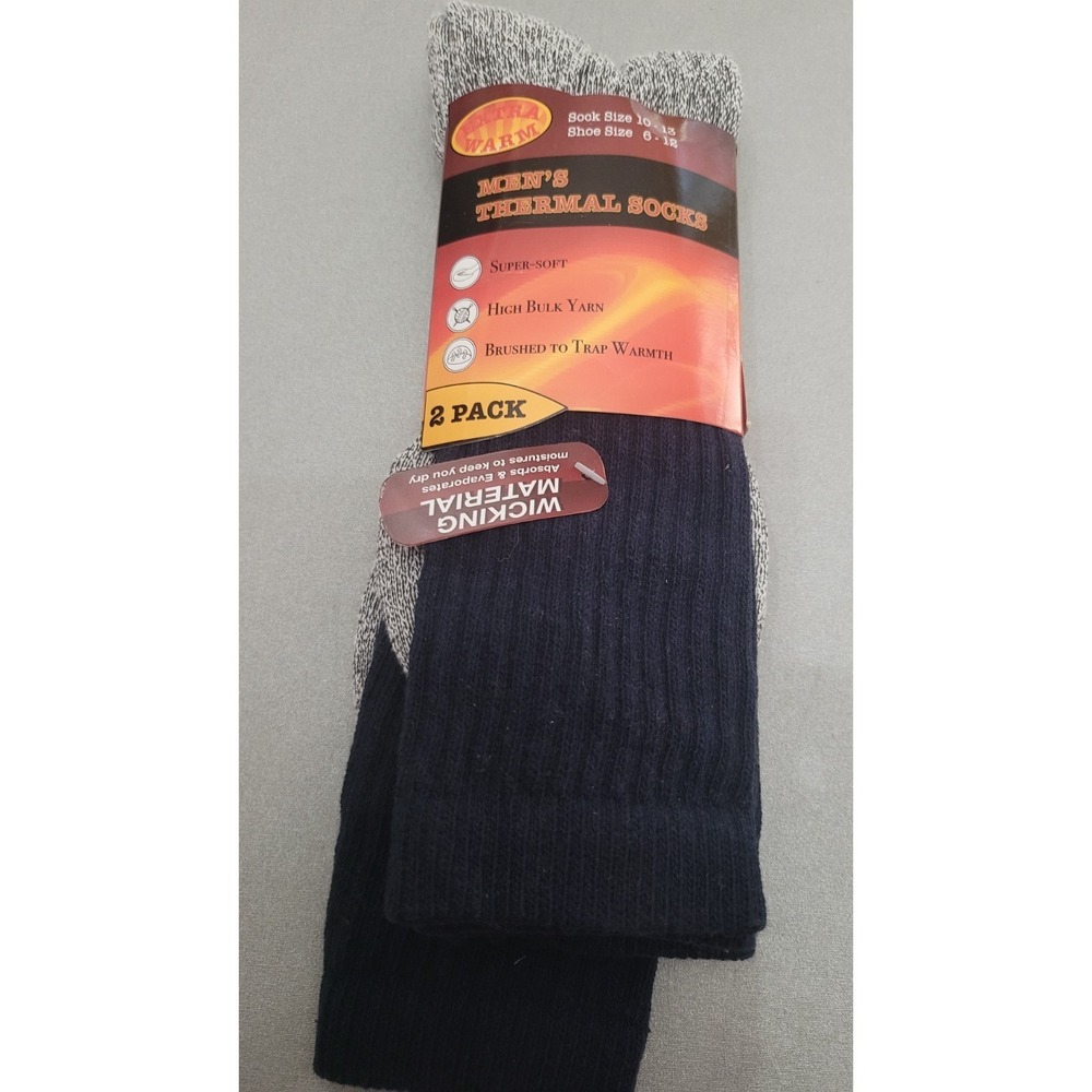 Extra Warm Thermal Socks Mens 10-13 Navy Grey NEW 2 Pack Wicking High Bulk Yarn